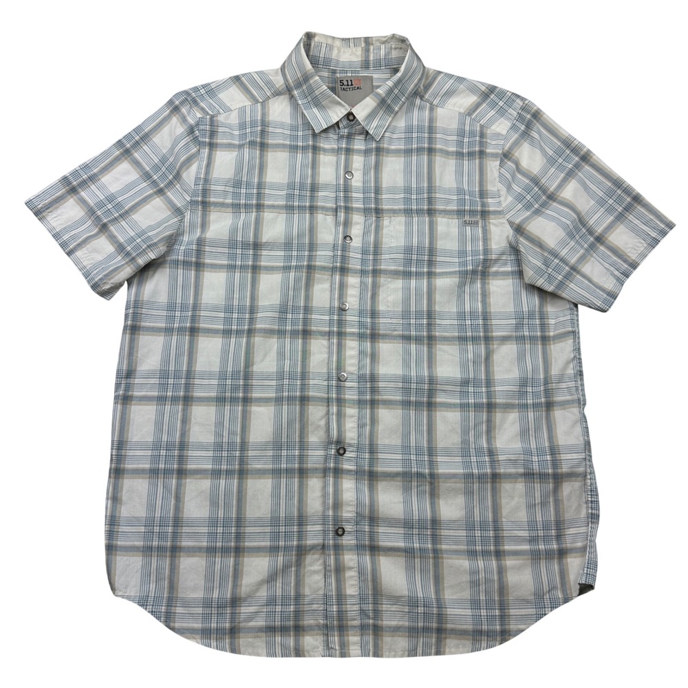 5.11 Tactical Mens Small Short Sleeve Plaid Snap Button Down Shirt Blue White - Picture 2 of 8